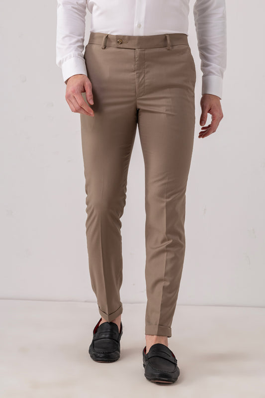Urban Thing Classic Fit Brown Cotton Blend Trousers