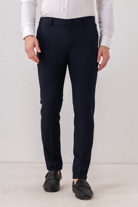 Urban Thing Navy Slim Fit Terry Rayon Formal Trouser