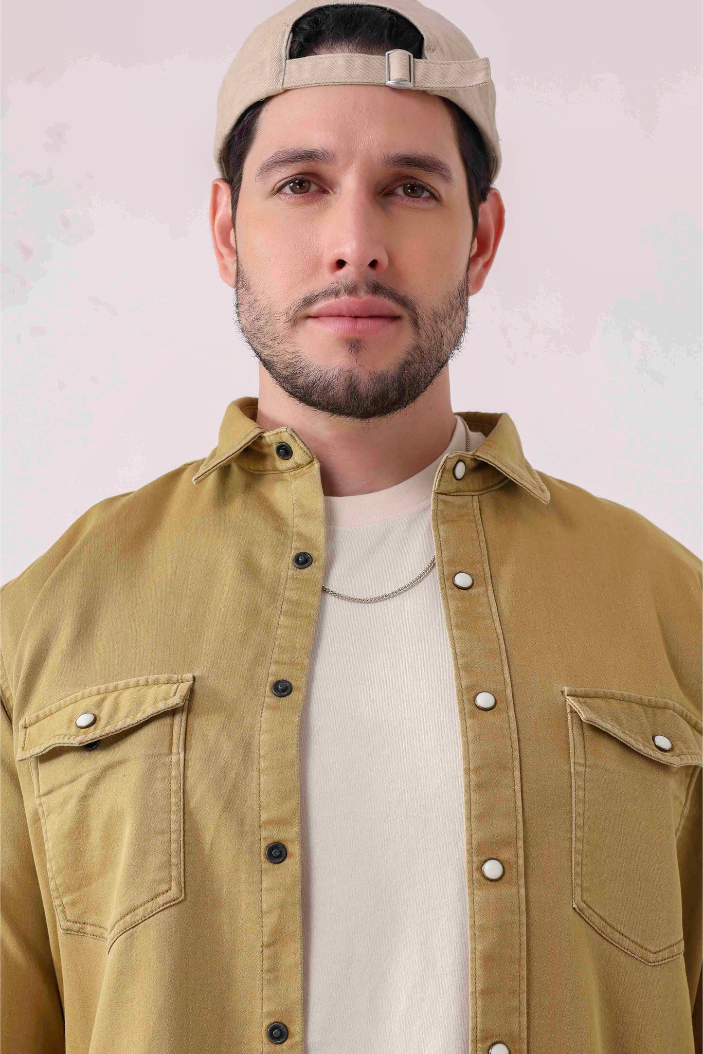 Khaki Double-Pocket Denim Shirt – Full Sleeves