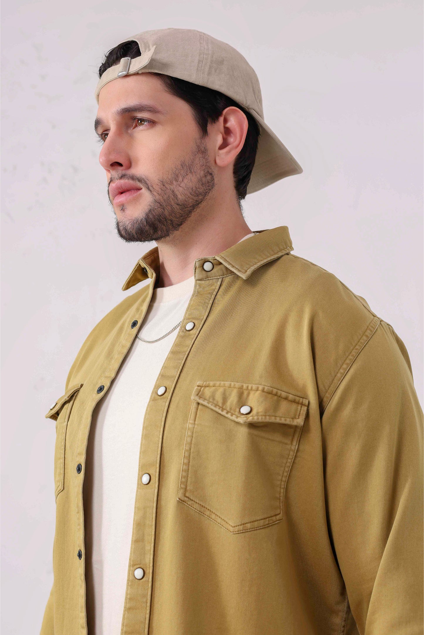 Khaki Double-Pocket Denim Shirt – Full Sleeves