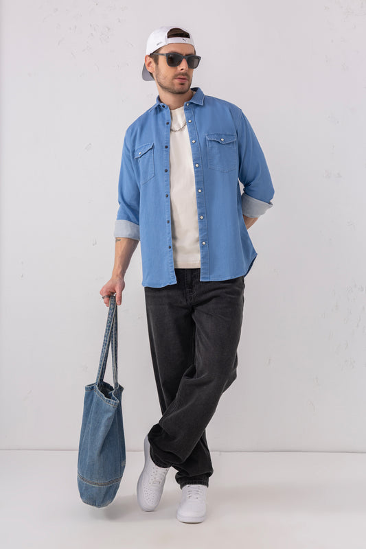 Denim Indigo Chambray  Blue Heritage Shirt – 100% Cotton