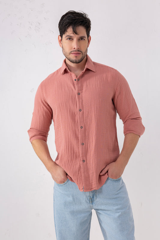 Dusty Seersucker Shirt – 100% Double-Layer Cotton