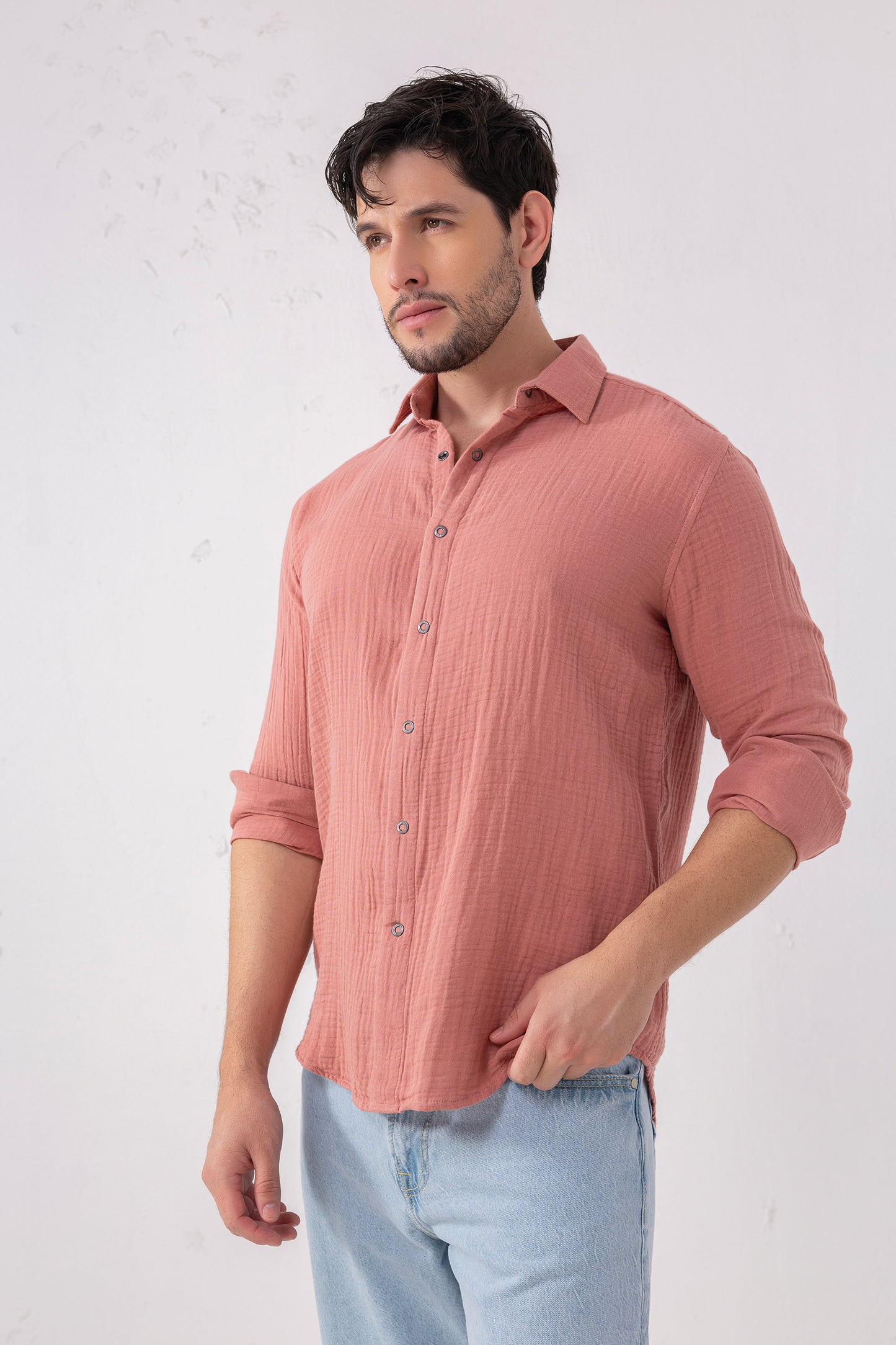 Dusty Seersucker Shirt – 100% Double-Layer Cotton