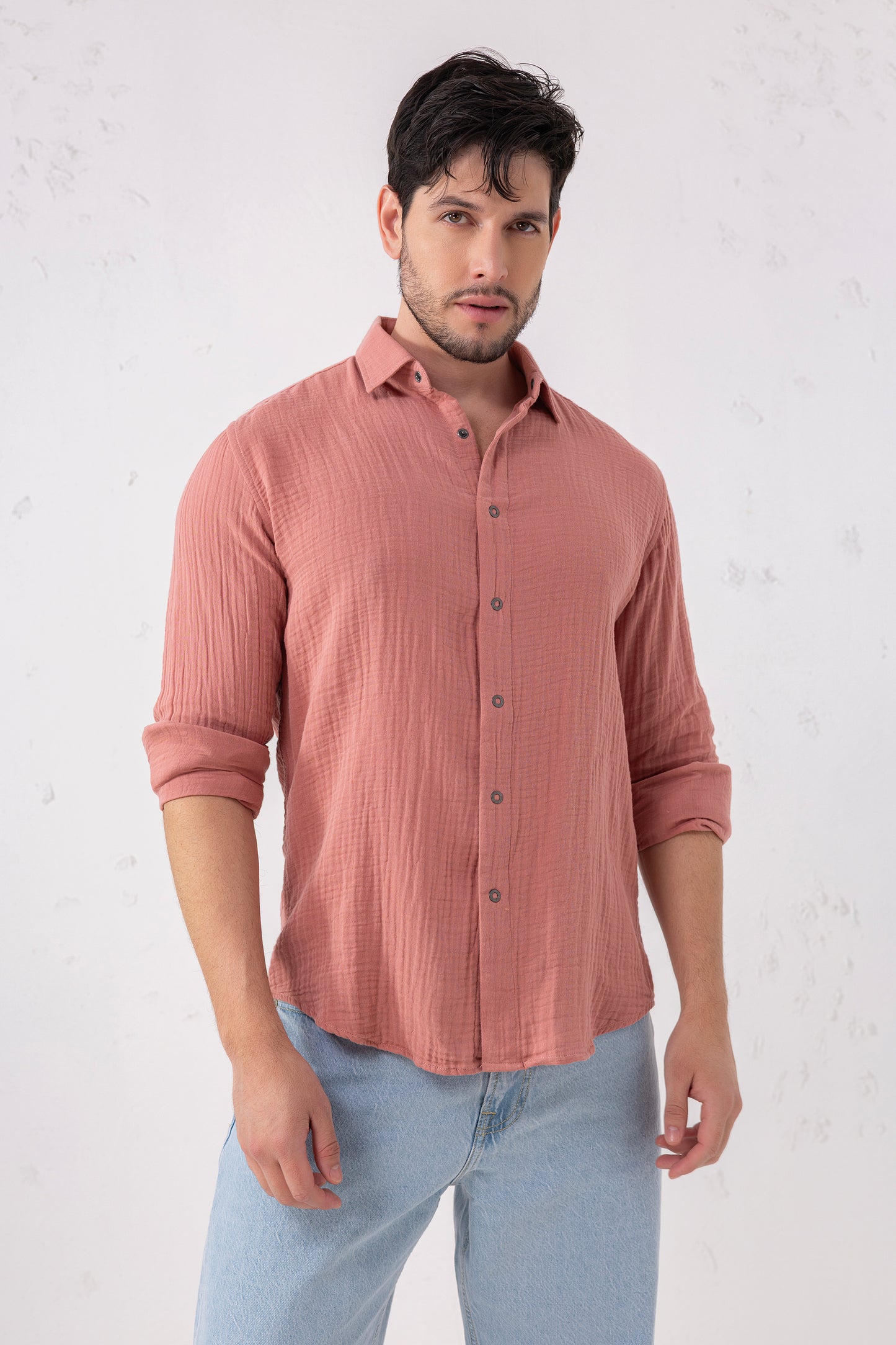 Dusty Seersucker Shirt – 100% Double-Layer Cotton