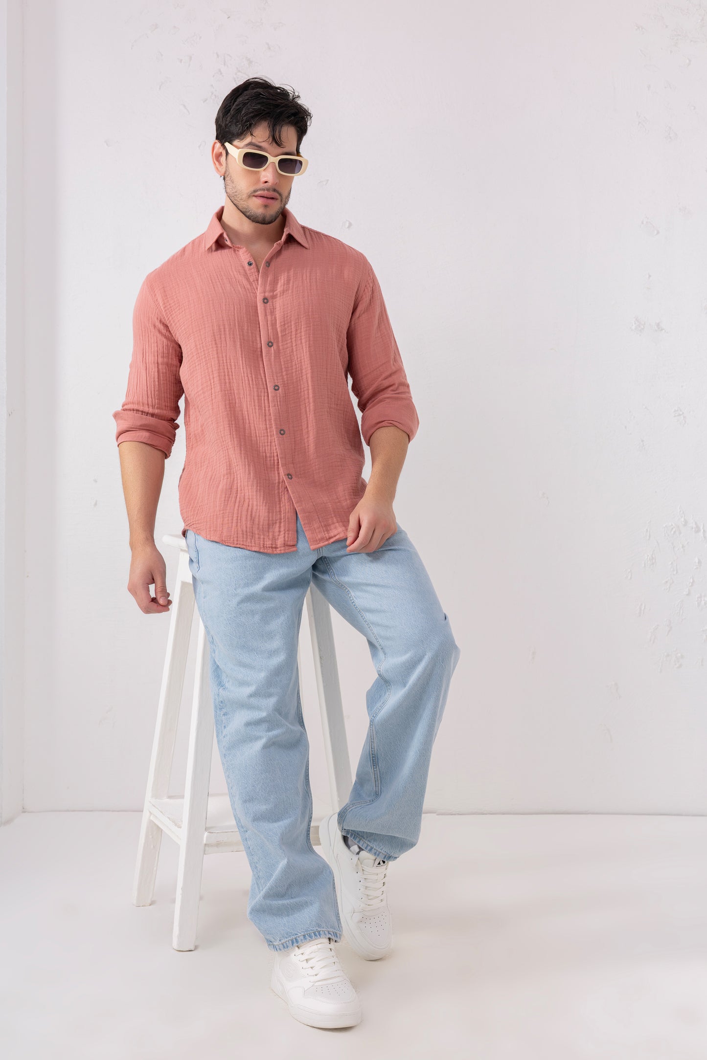 Dusty Seersucker Shirt – 100% Double-Layer Cotton