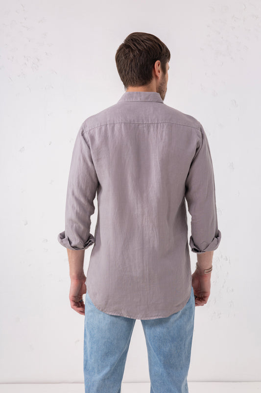 Pure Linen Shirt – Full Sleeve | Solid Color Elegance