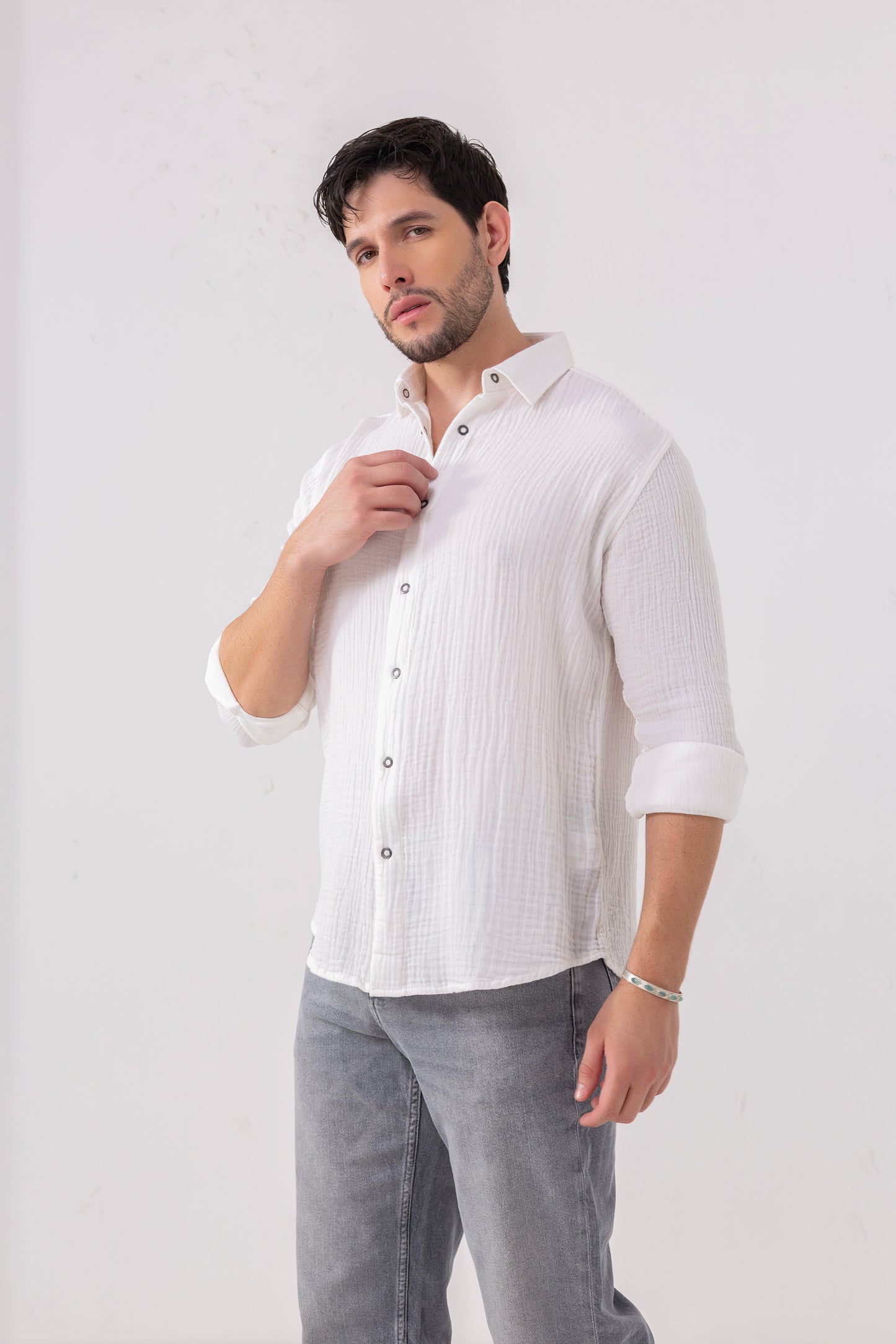 Double Cloth Breeze White Casual Shirt