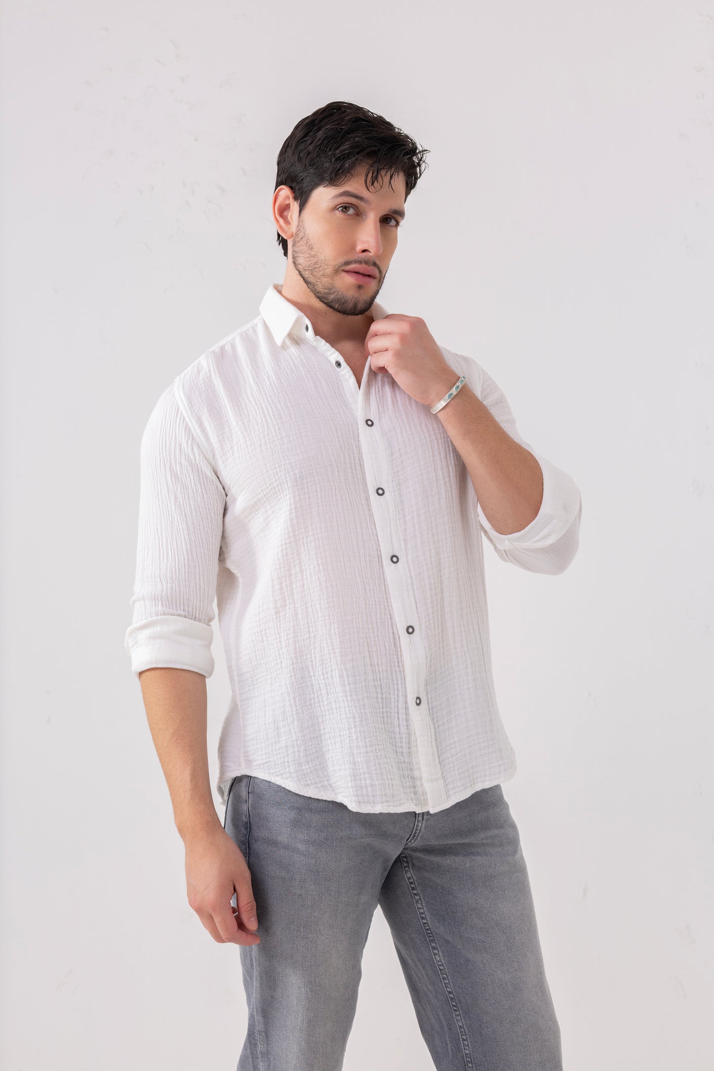 Double Cloth Breeze White Casual Shirt