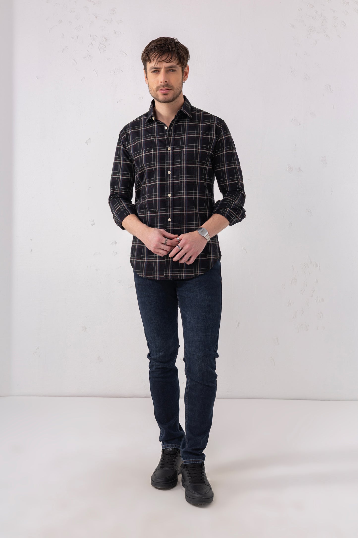 Navy Check Mastery Shirt 100% Cotton