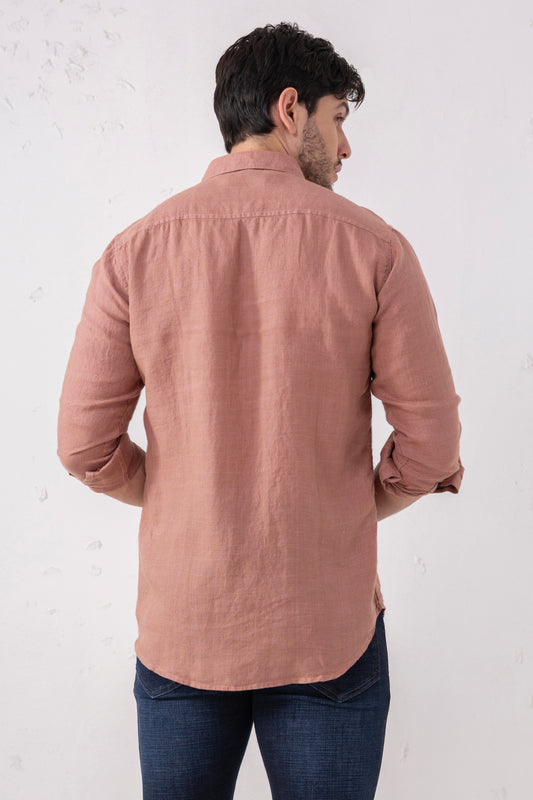 Terracotta Pure Linen Full Sleeve Shirt