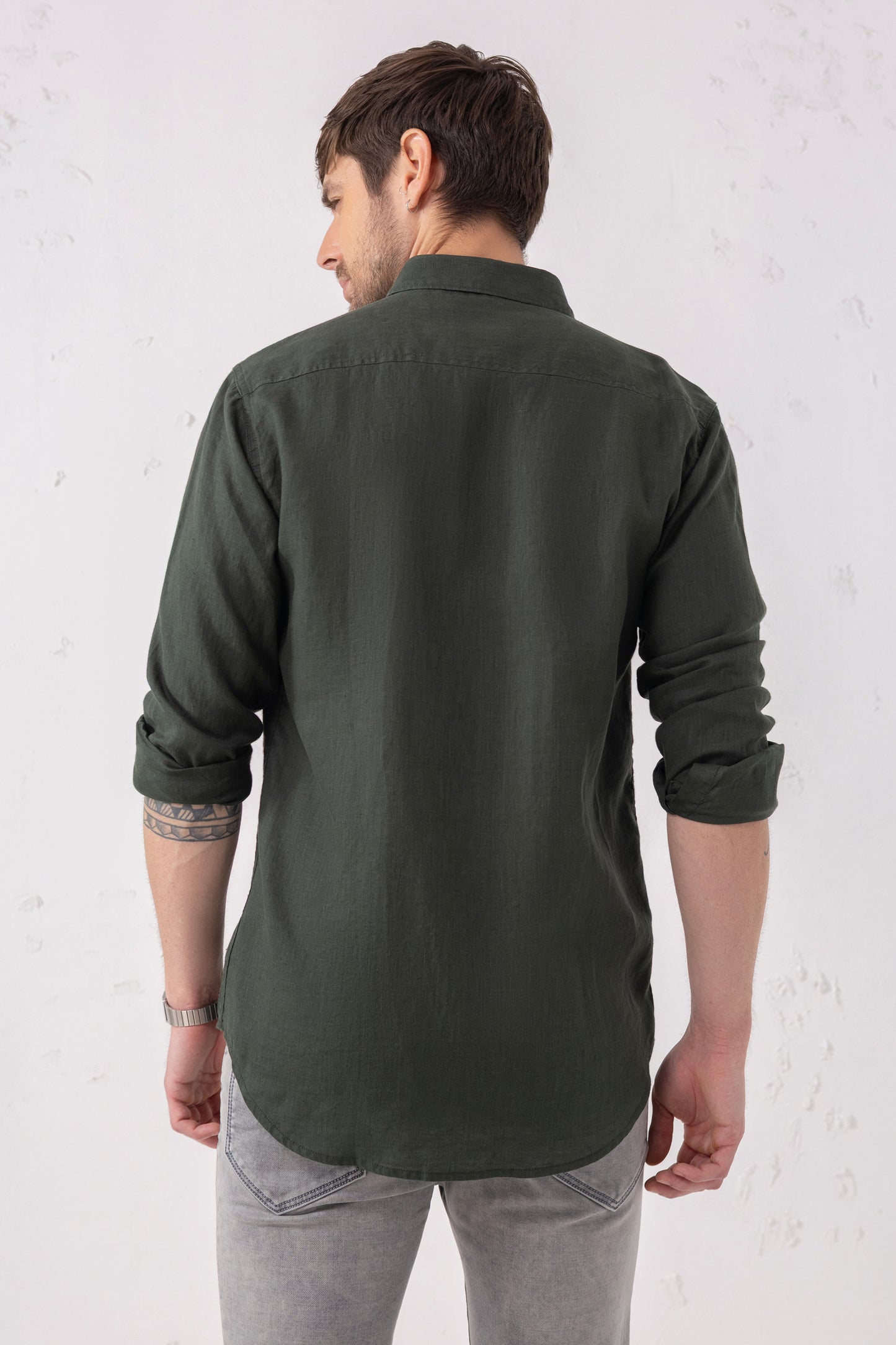 Pure Linen Shirt – Dark Green