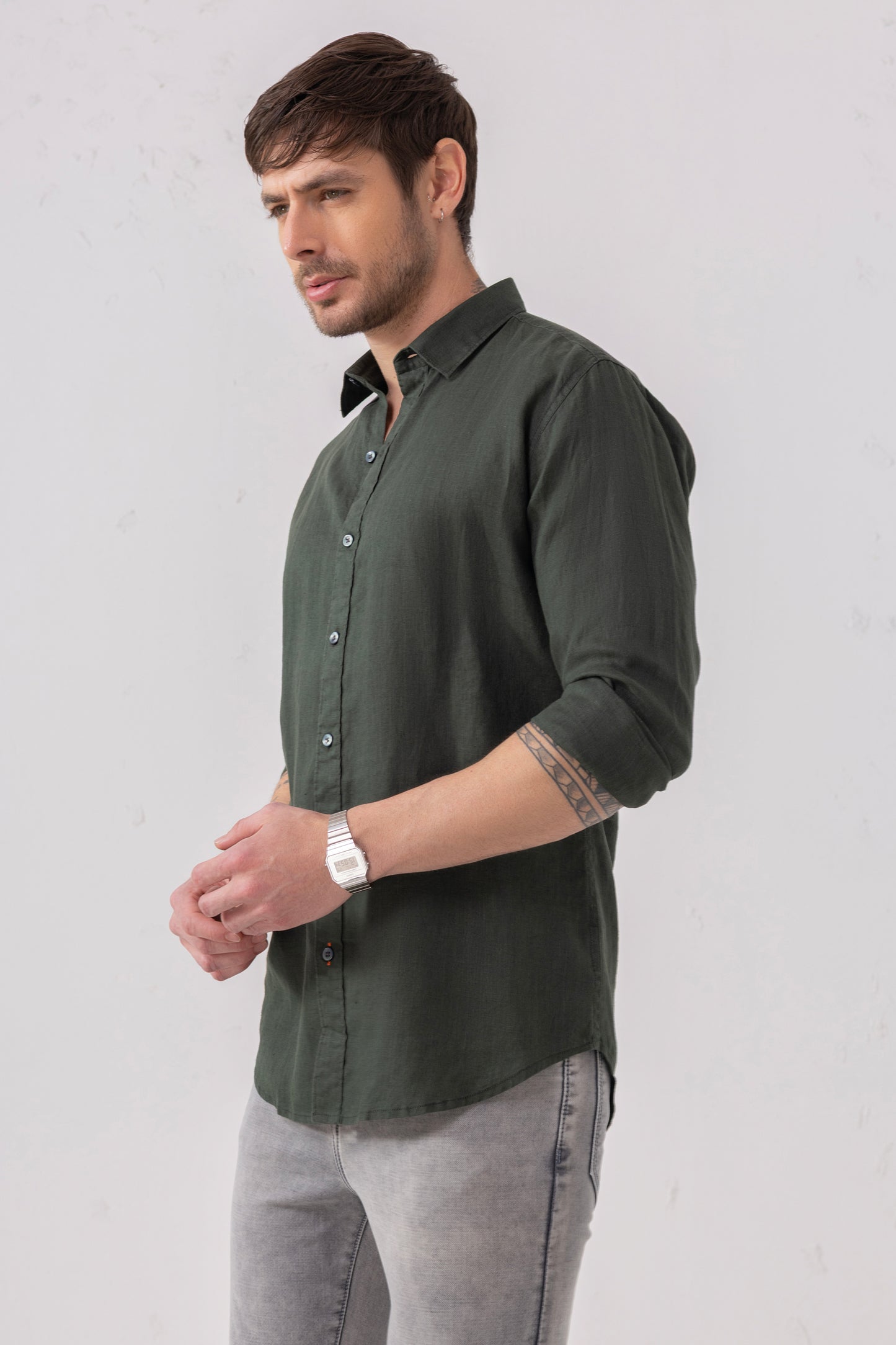 Pure Linen Shirt – Dark Green