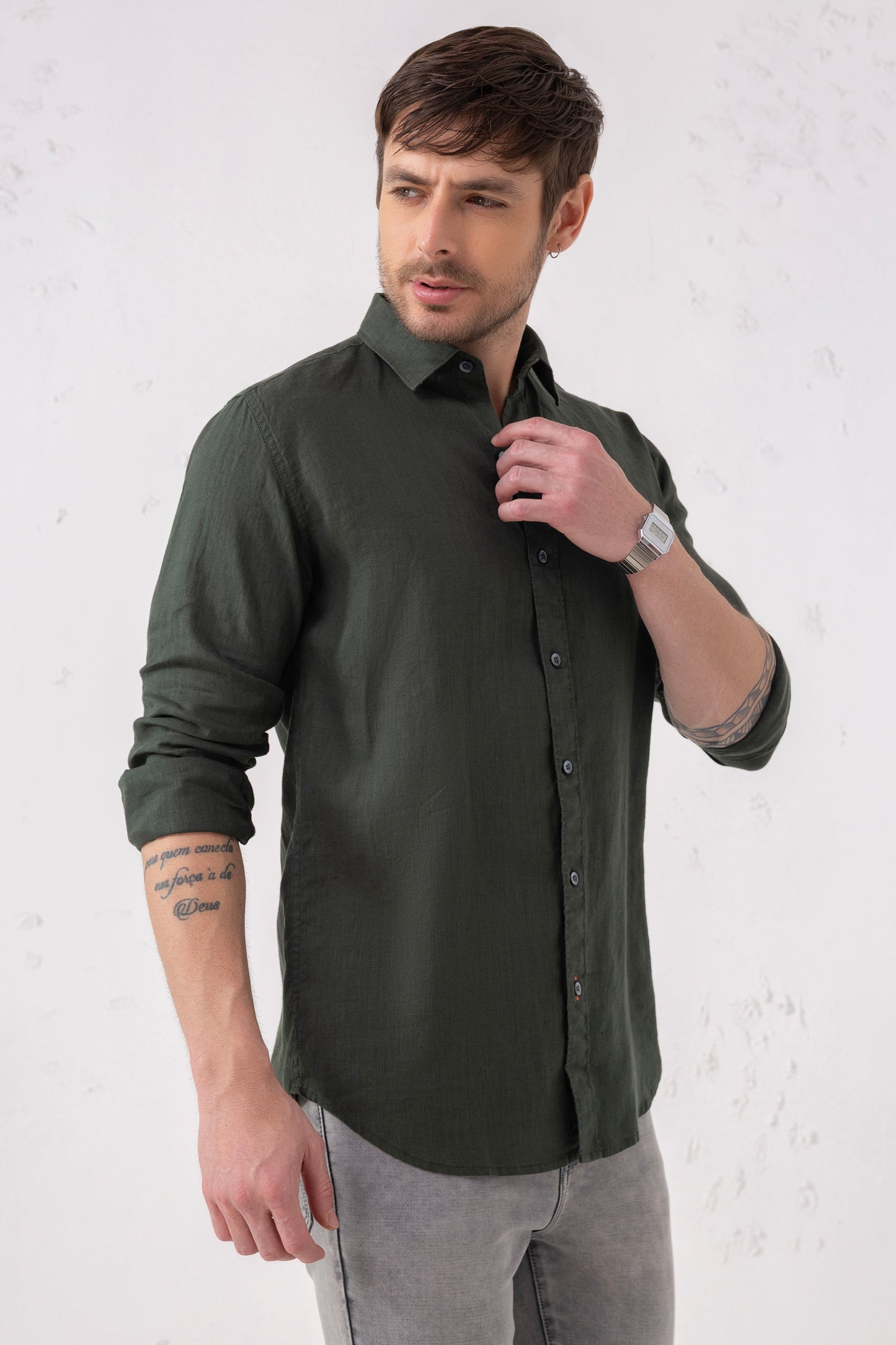 Pure Linen Shirt – Dark Green