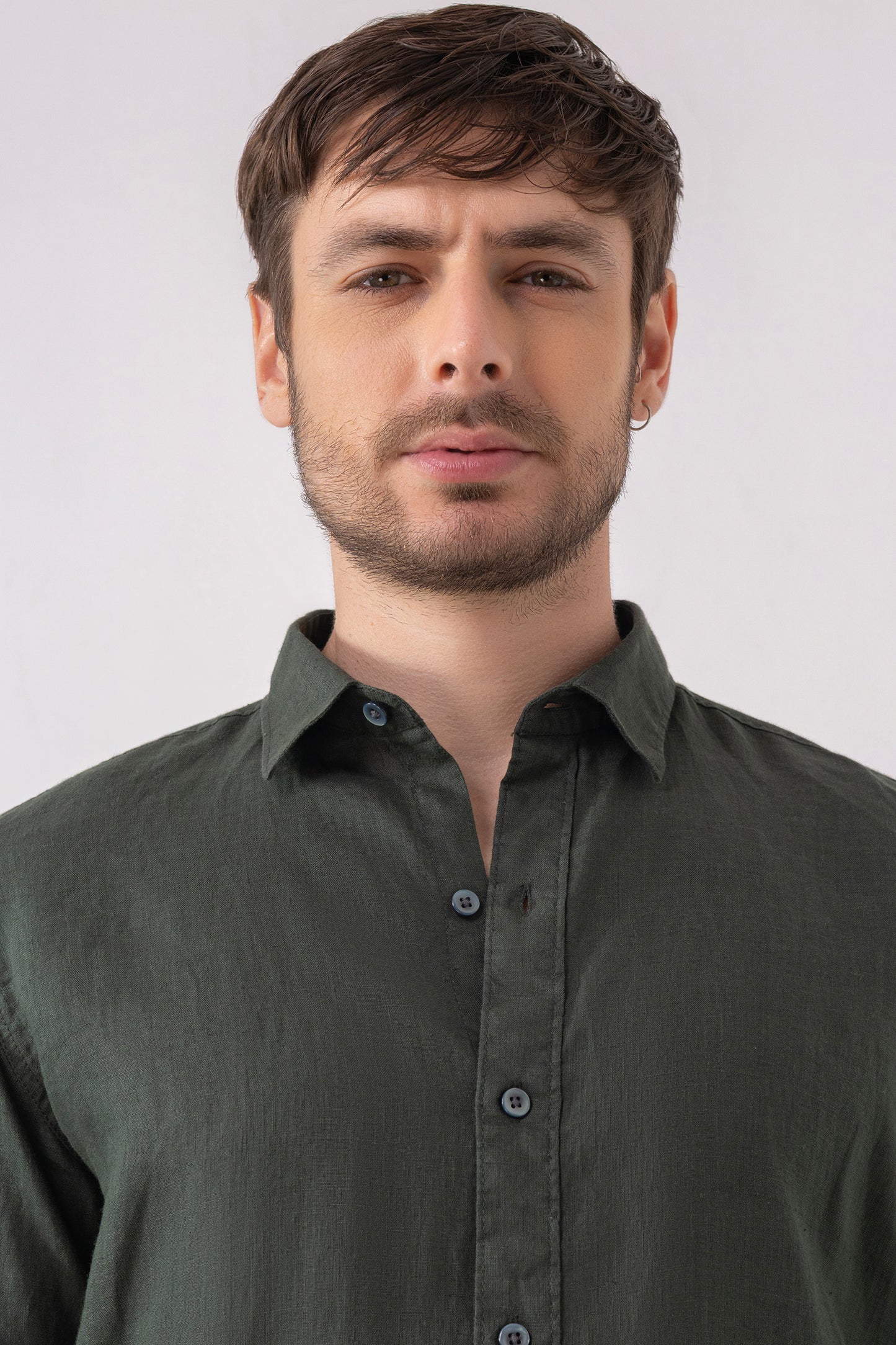 Pure Linen Shirt – Dark Green