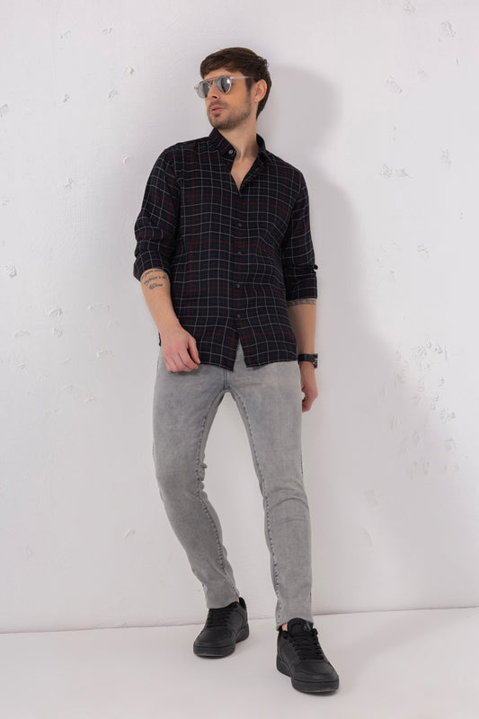 Black & Maroon Grid Shirt