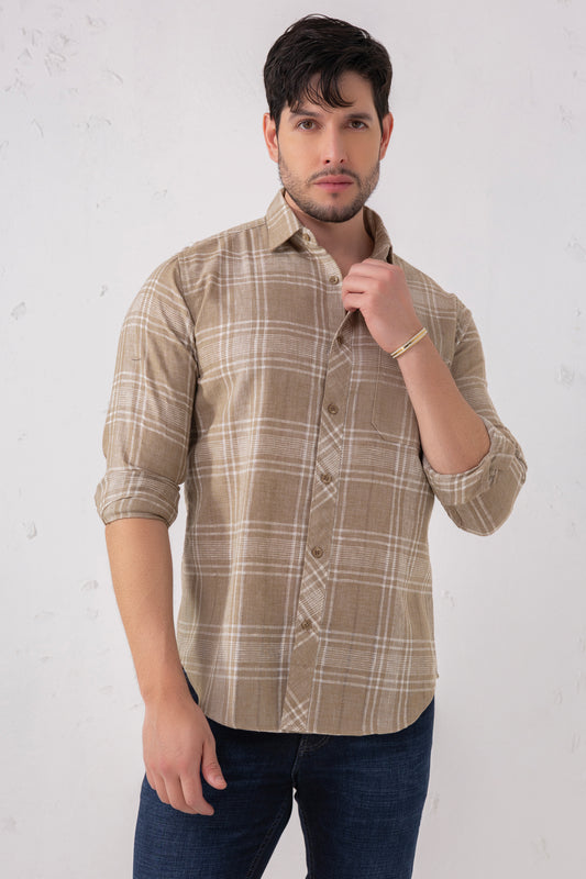 Cotton Blend Brown Check Heritage Shirt