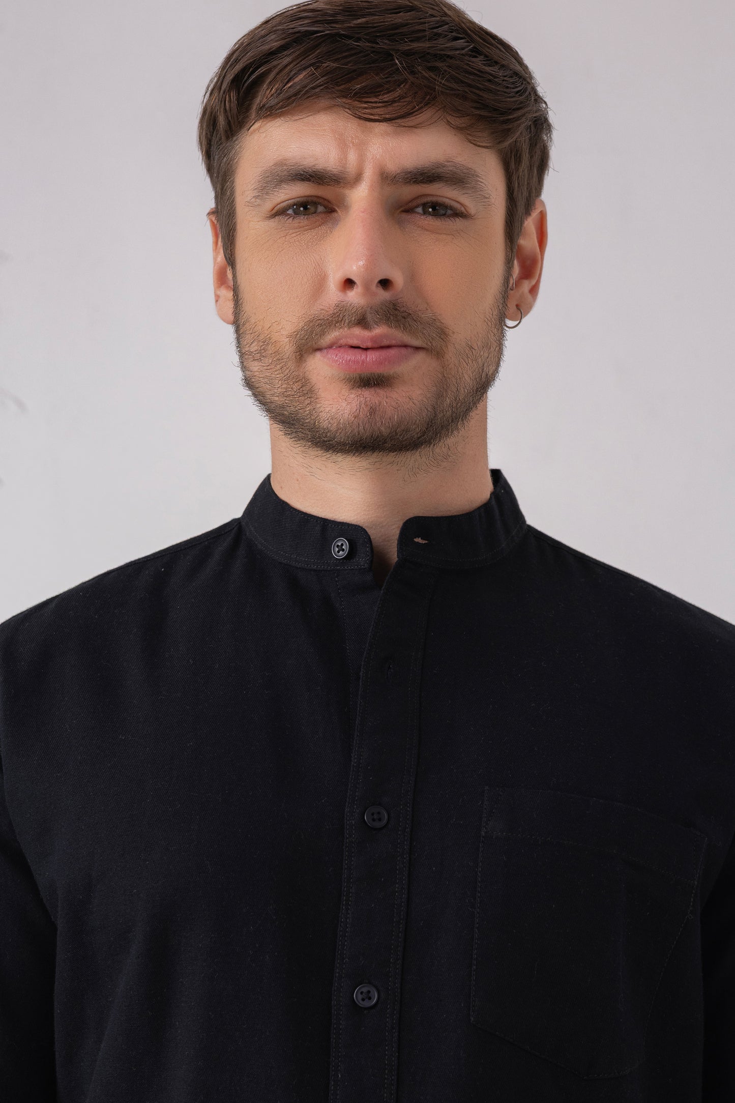 Black Mandarin Collar Shirt – 100% Cotton