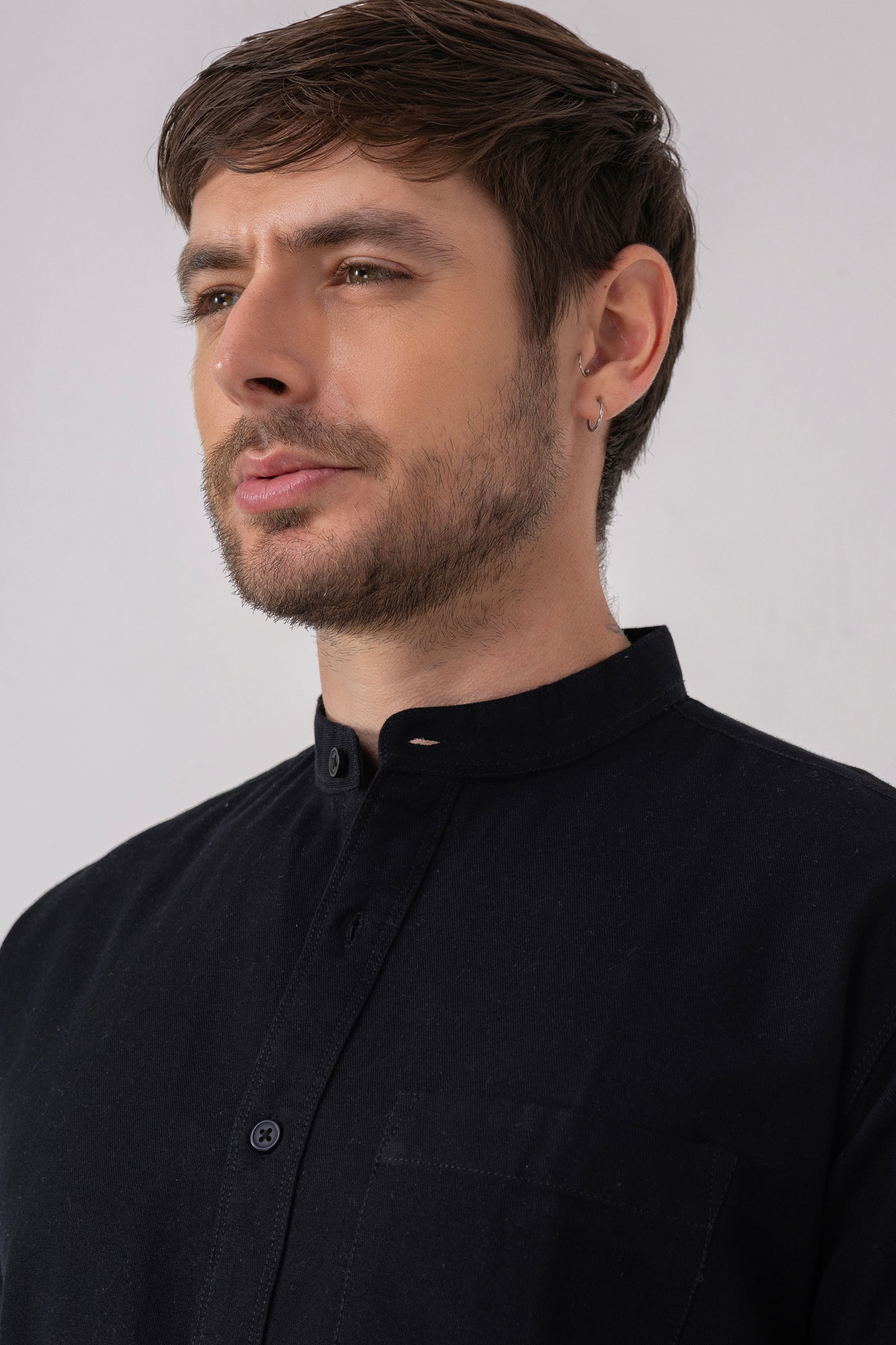 Black Mandarin Collar Shirt – 100% Cotton