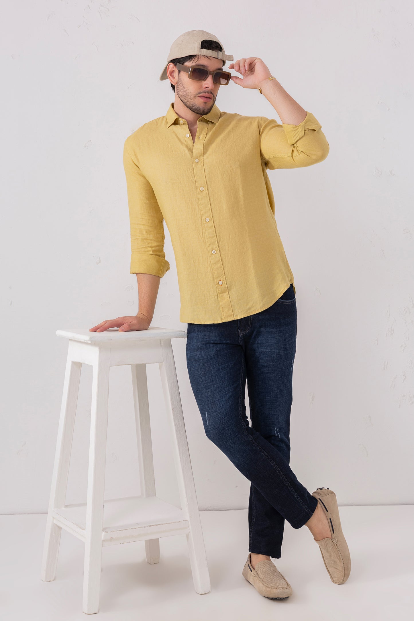 Mustard Yellow European Linen Shirt