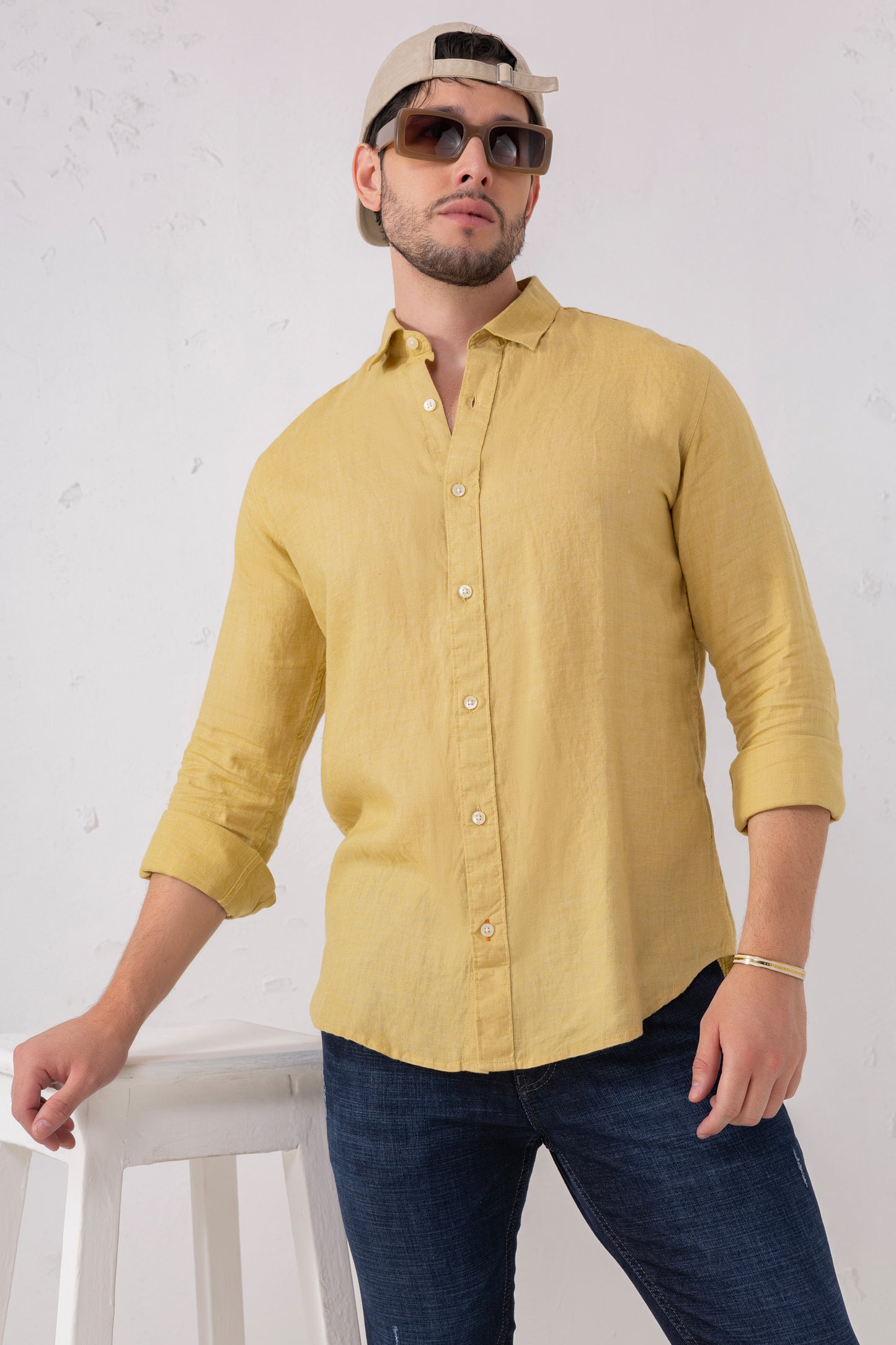 Mustard Yellow European Linen Shirt
