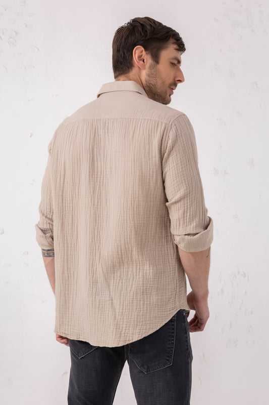 Double Cloth Beige Shirt – 100% Cotton