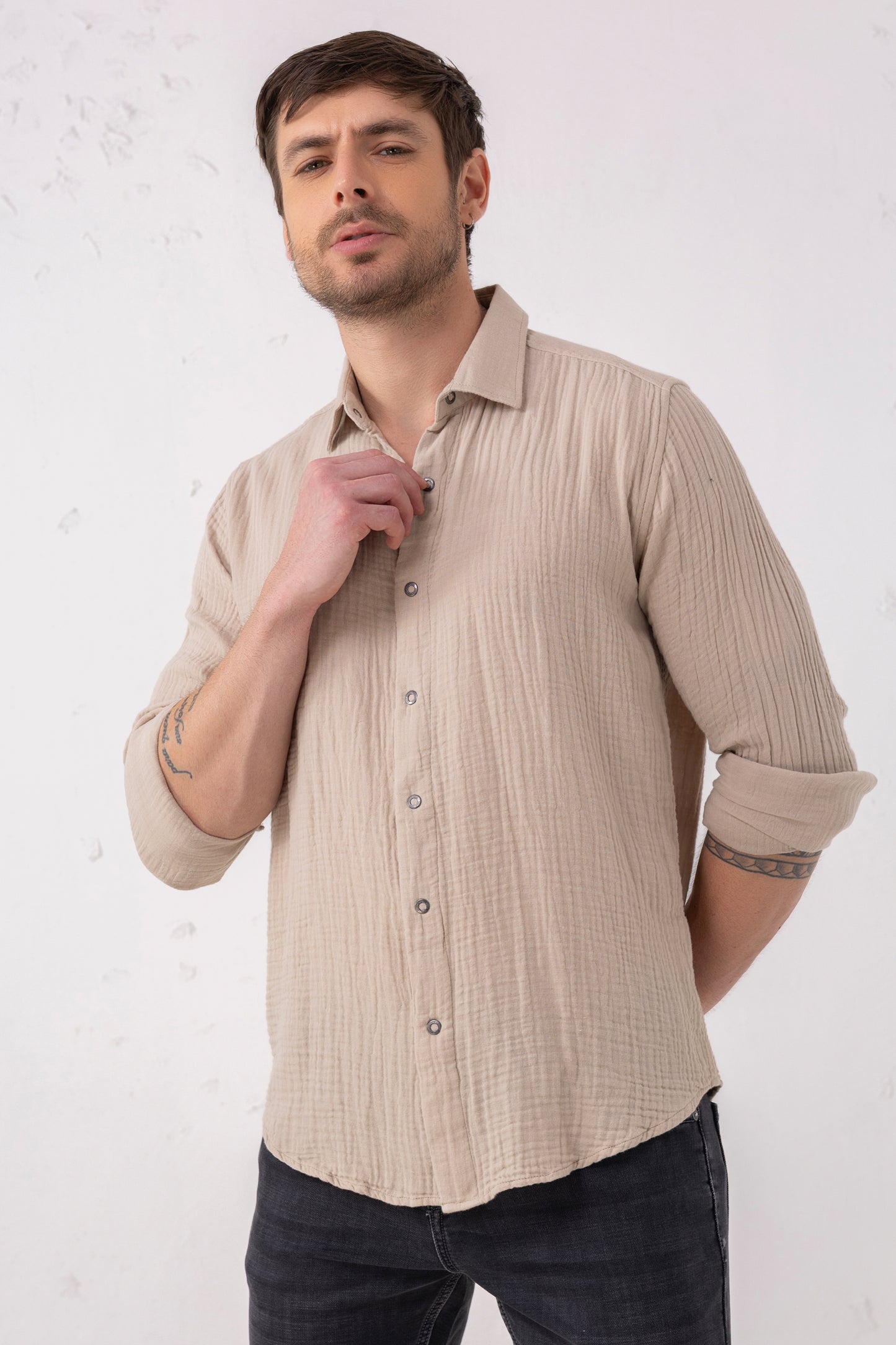 Double Cloth Beige Shirt – 100% Cotton