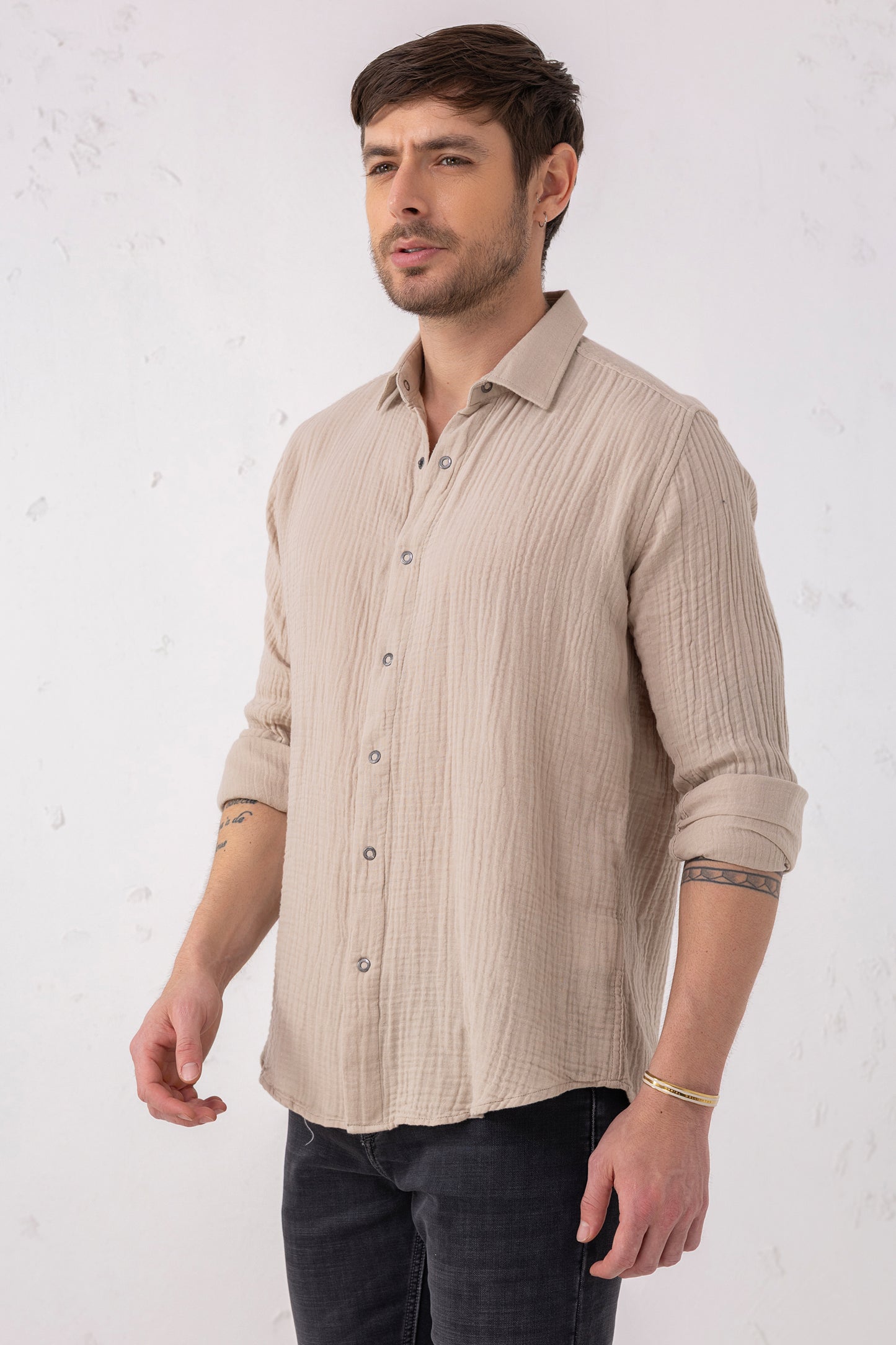 Double Cloth Beige Shirt – 100% Cotton