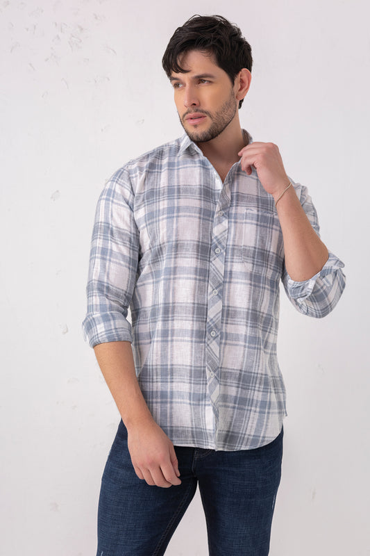 Azure Heritage: Linen Blend Blue Check Shirt