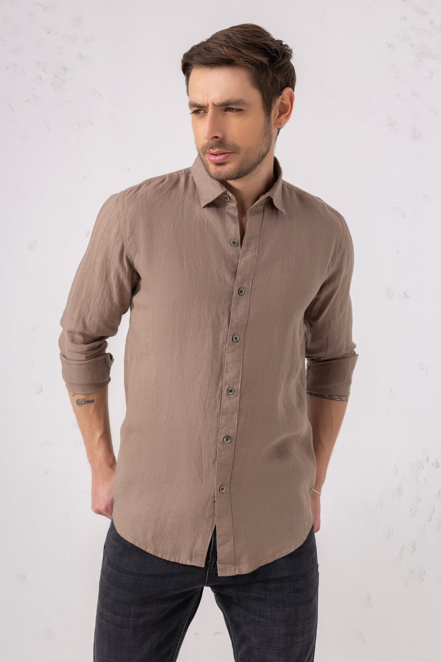 Mauve Casual Pure Linen Shirt