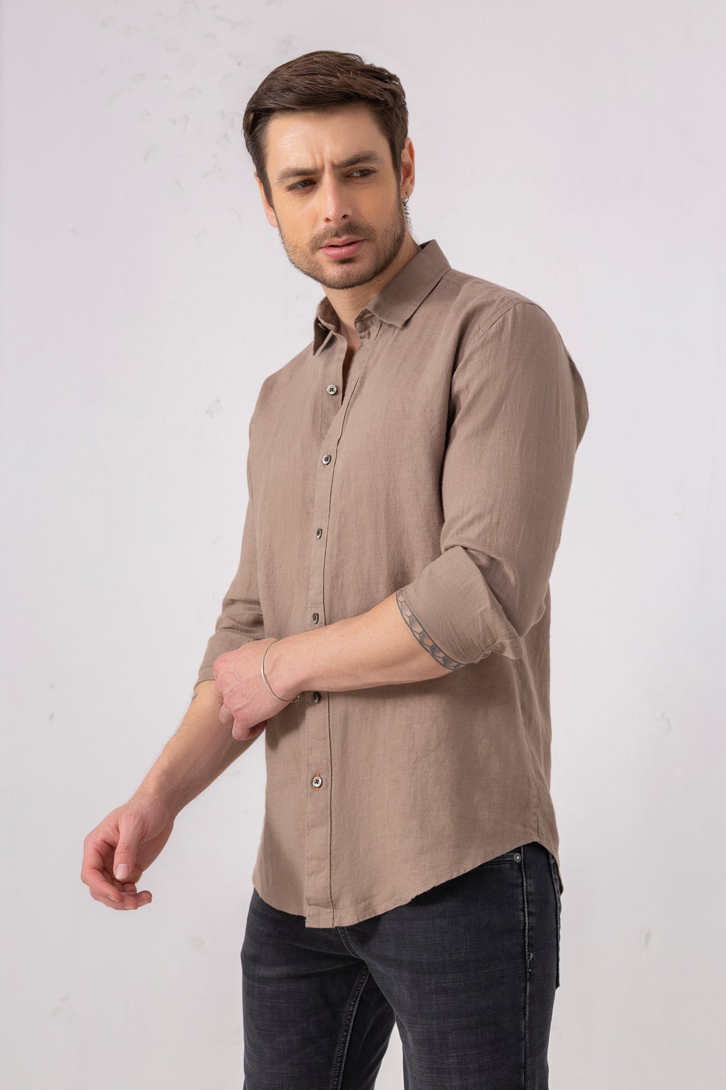 Mauve Casual Pure Linen Shirt