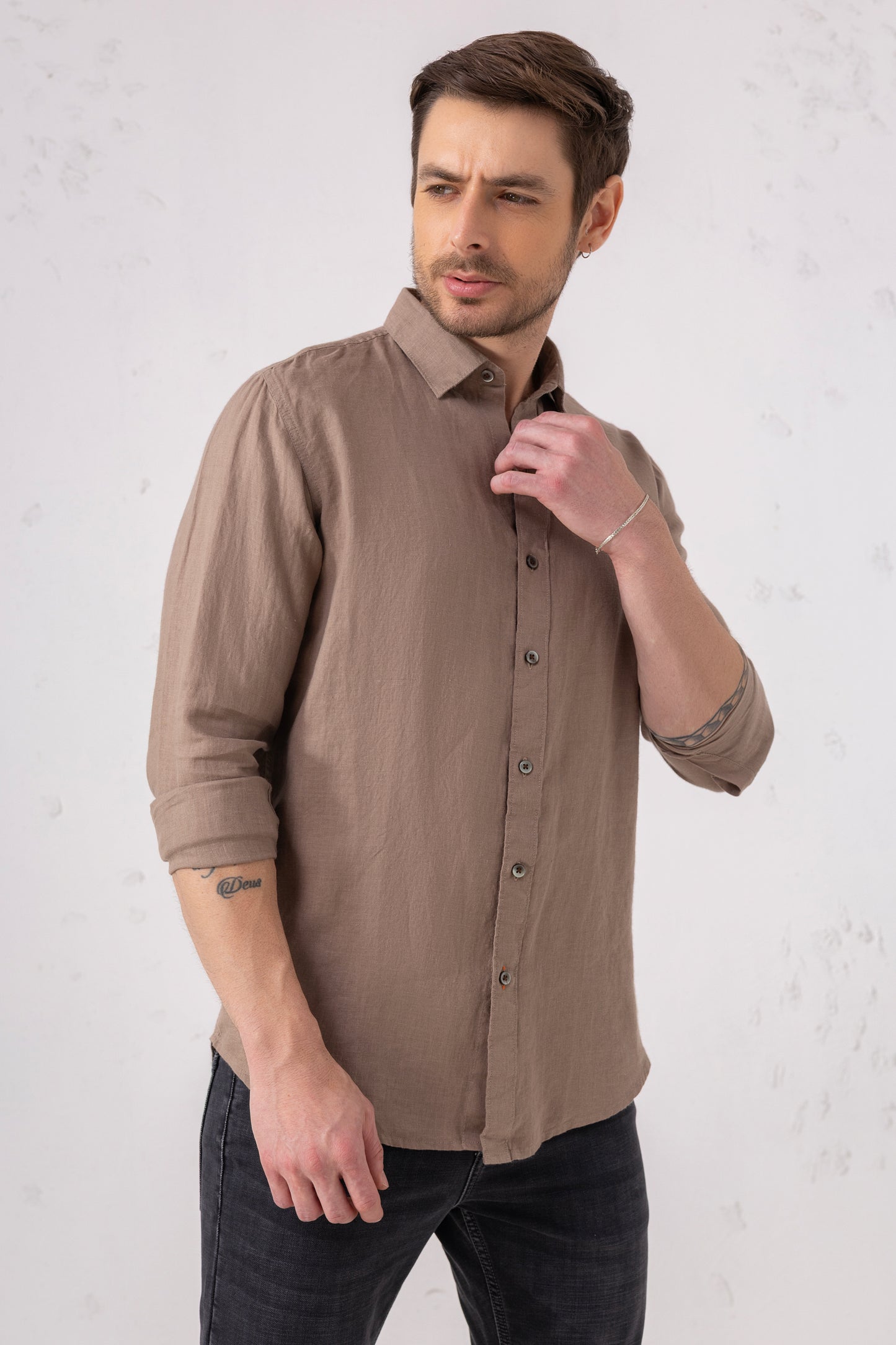 Mauve Casual Pure Linen Shirt
