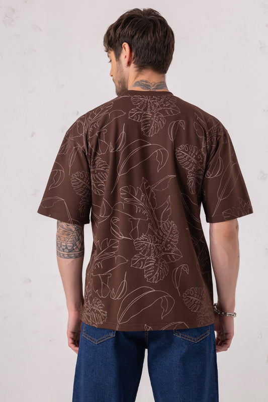 Leaf Print Oversized Graphic Tee