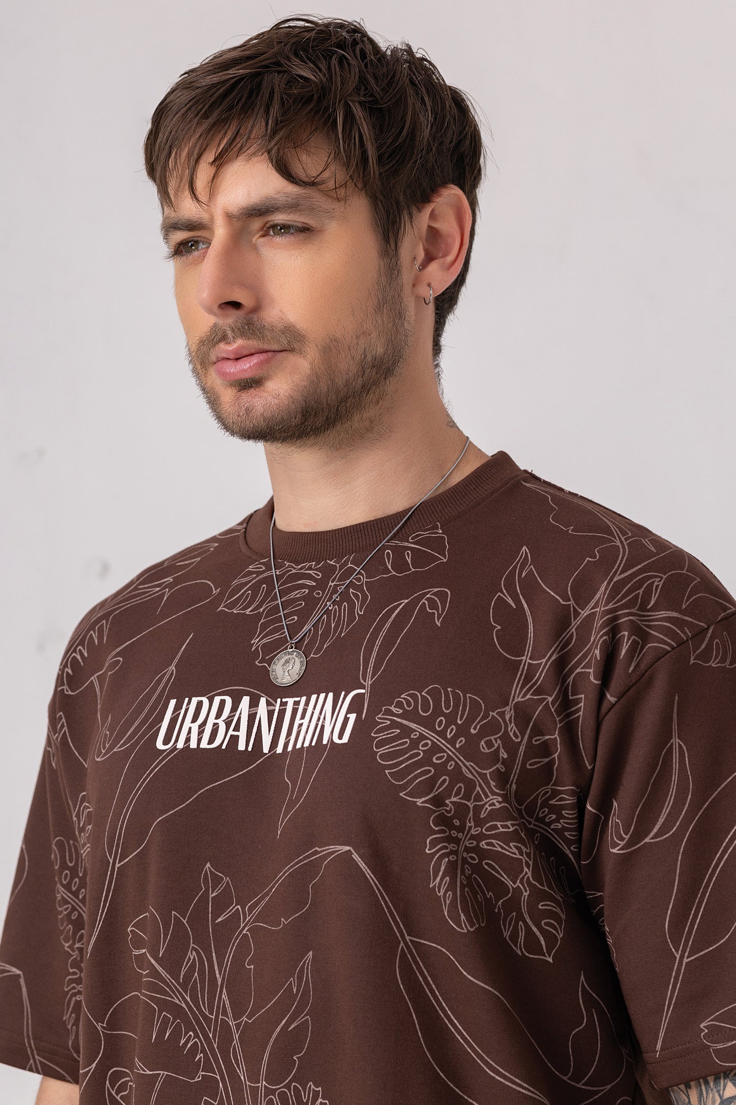 Leaf Print Oversized Graphic Tee
