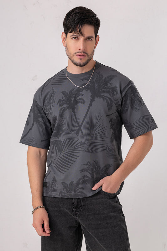 Palm Print All-Over Oversized Tee