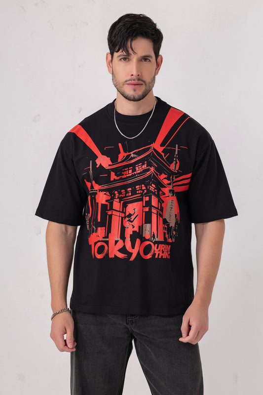 Midnight Tokyo Oversized Print T-shirt
