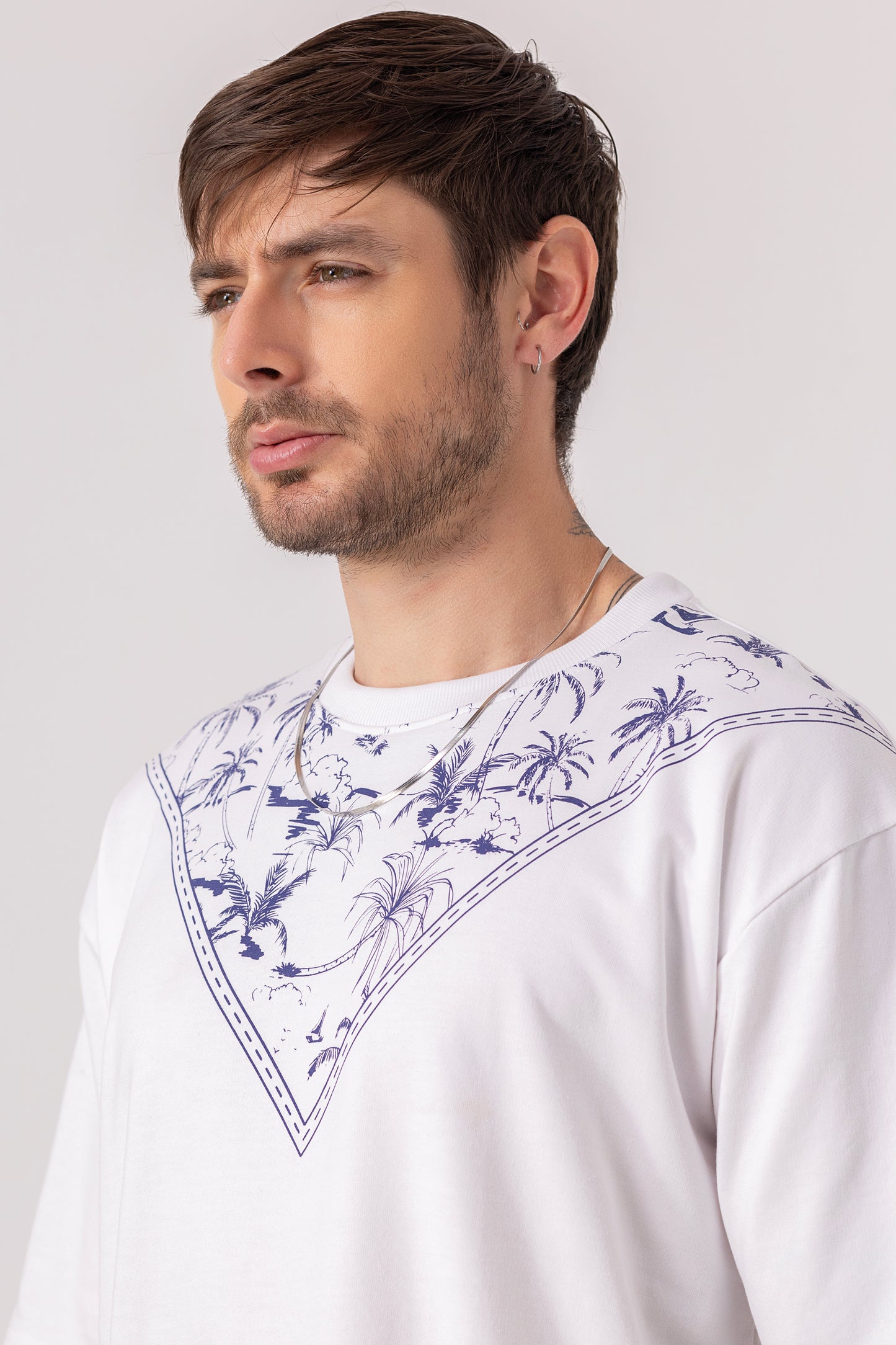 Coastal Neck Print Oversized T-Shirt