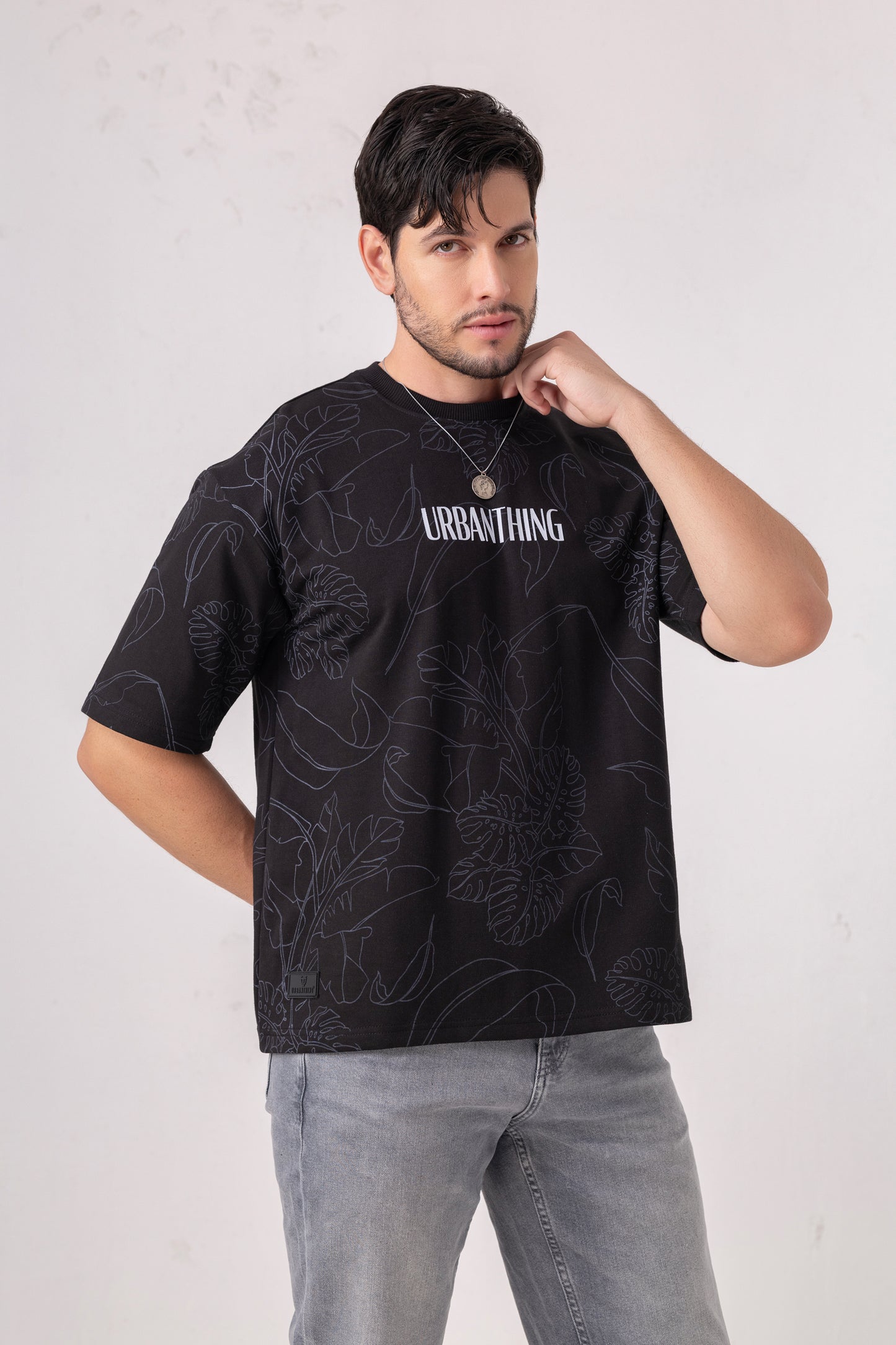 Leaf Print Oversized Graphic Tee