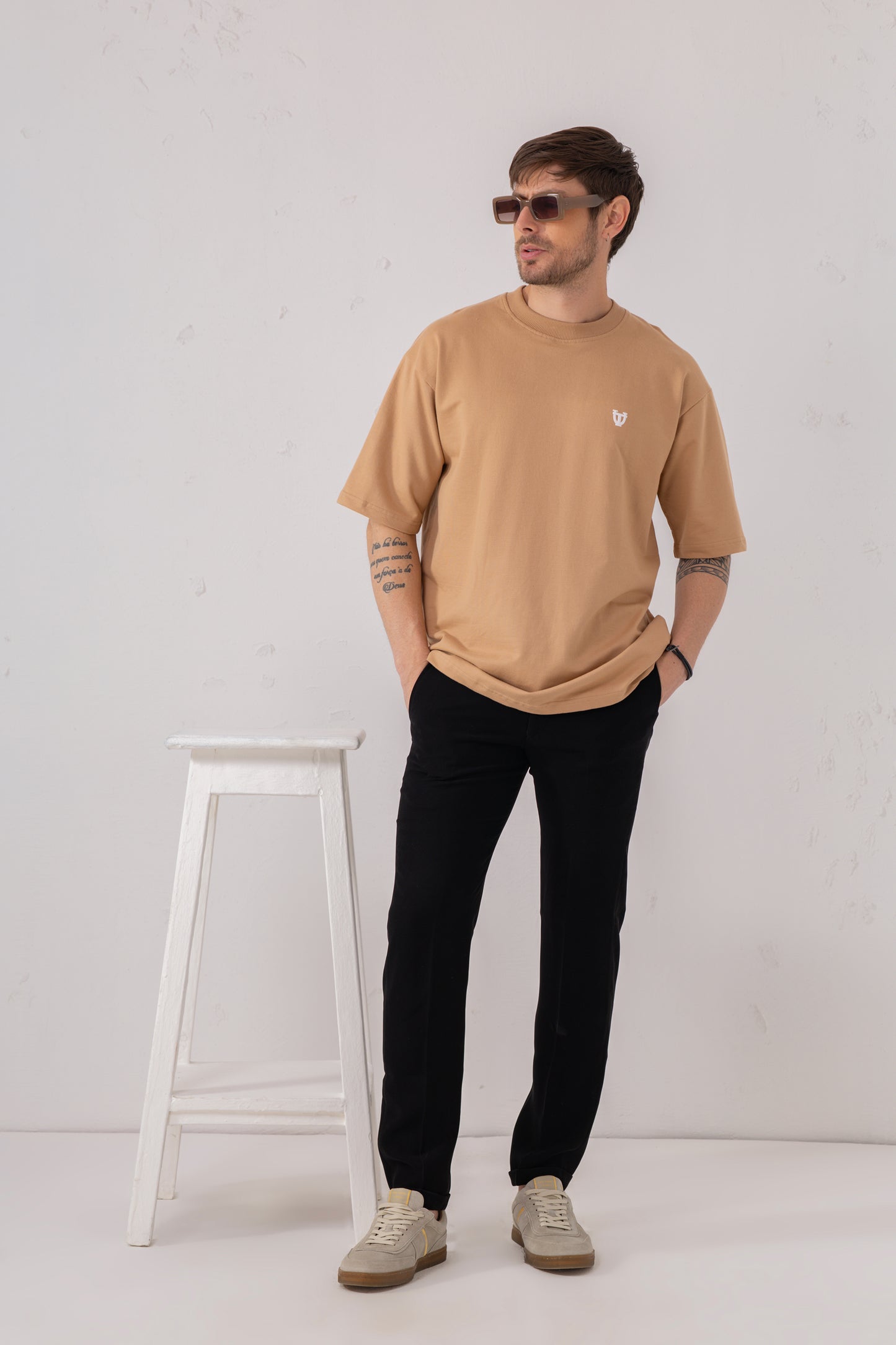 Beige Basic Oversized Cotton Tee