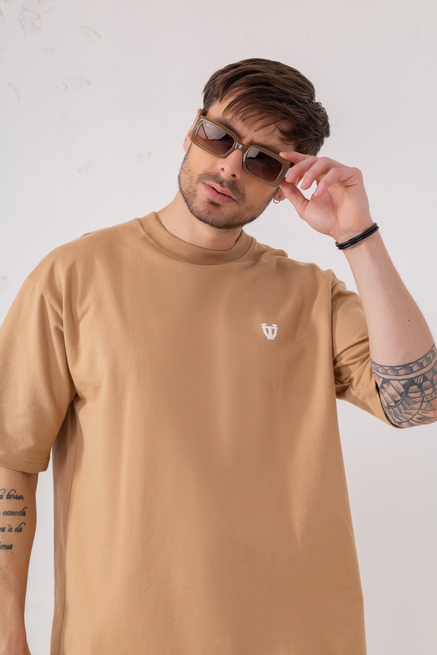 Beige Basic Oversized Cotton Tee