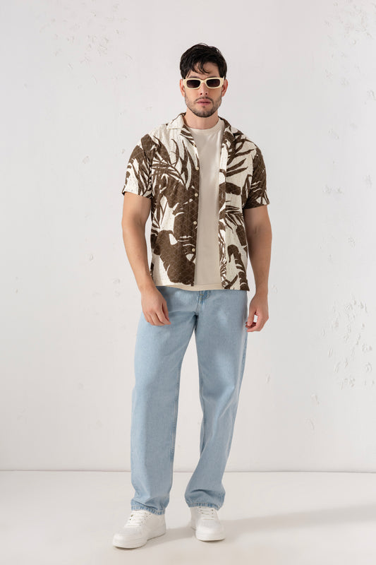 Urban Thing 100% Cotton Crochet Tropical Print Shirt