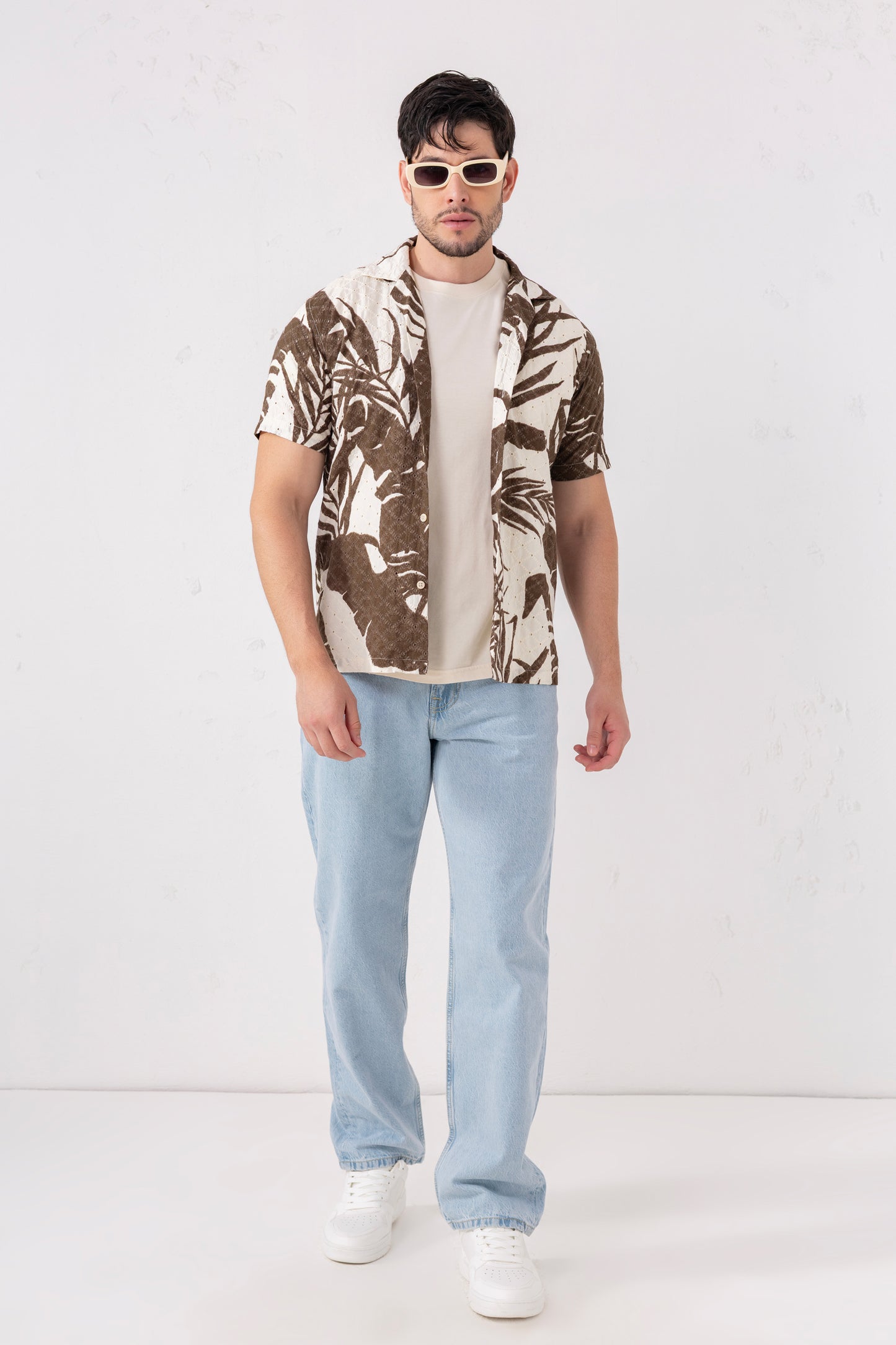 Urban Thing 100% Cotton Crochet Tropical Print Shirt