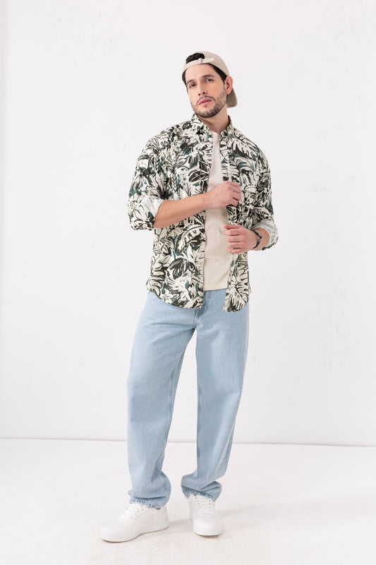 100% Cotton Tropical Noir Printed Casual Shirt – High-Density Fabric