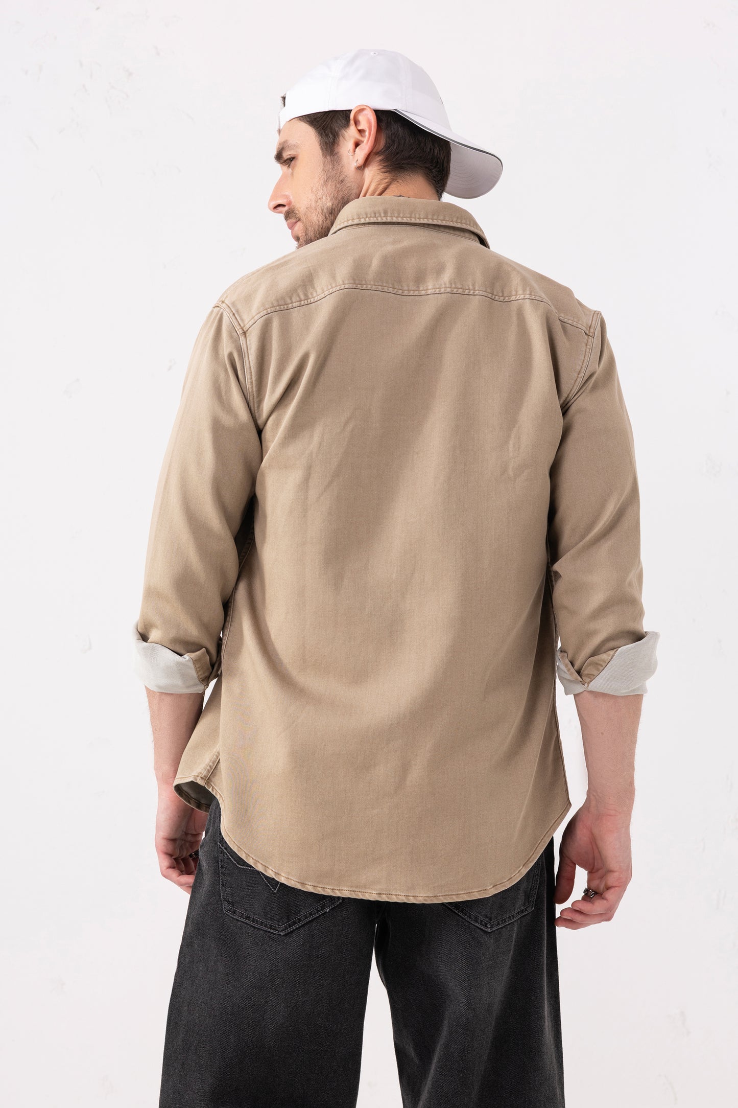 Beige Double-Pocket Denim Shirt – Full Sleeves