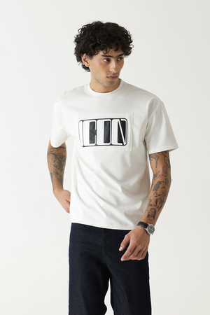Icon HD Raised Print White Colour Crew Neck Oversized T-Shirt