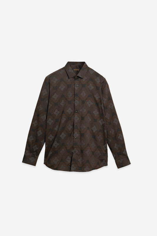 Brown Jacquard 100% Cotton Party Shirt. Vyne by Urban Thing.