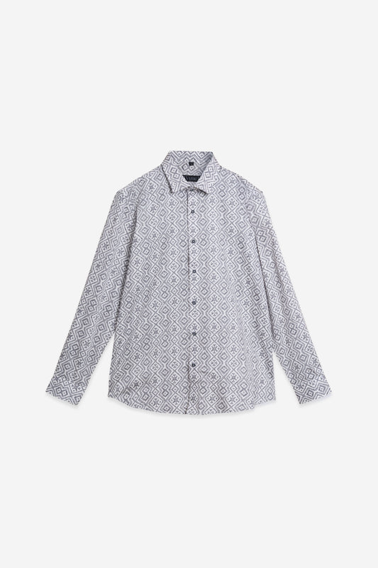 Geometric Grey Jacquard Cotton Shirt. Vyne by Urban Thing.
