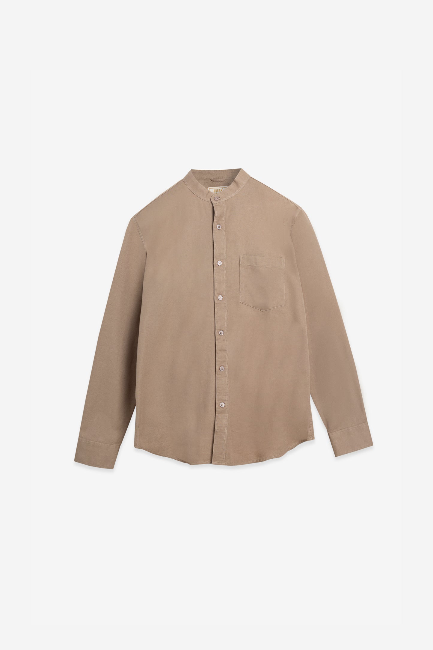 Sand Beige 100% Cotton Casual Mandarin Collar Shirt