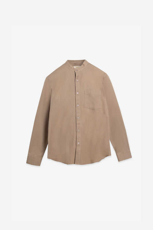 Sand Beige 100% Cotton Casual Mandarin Collar Shirt