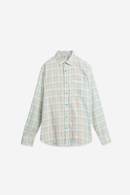 Beige & Blue Linen Blend Checked Casual Shirt