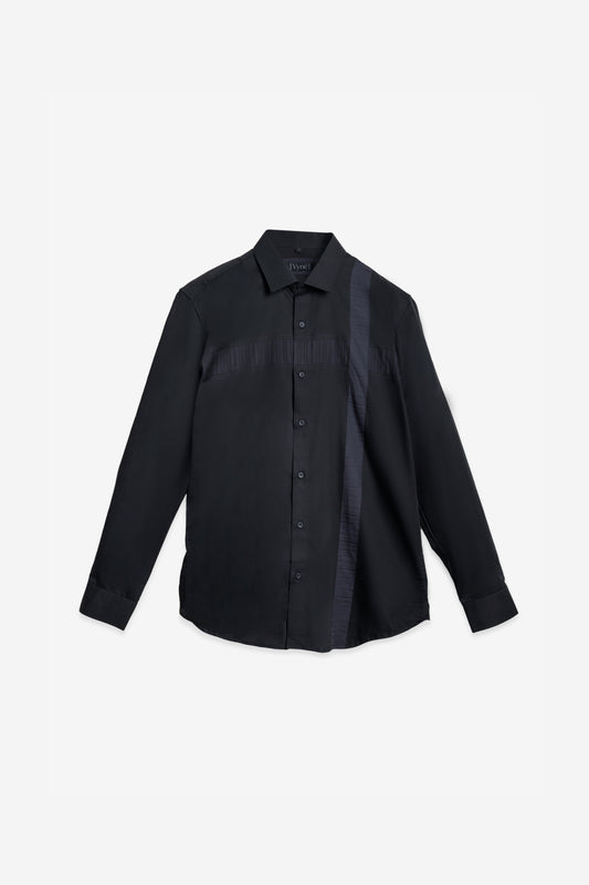 Textured Sophistication - Black Flat Weave Panel Shirt. Vyne by Urban Thing.